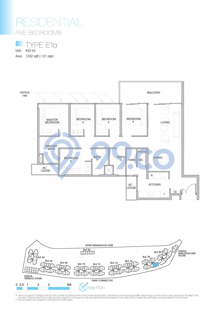 Type E1a - 5-bedroom. 1302 sqft | 121 sqm