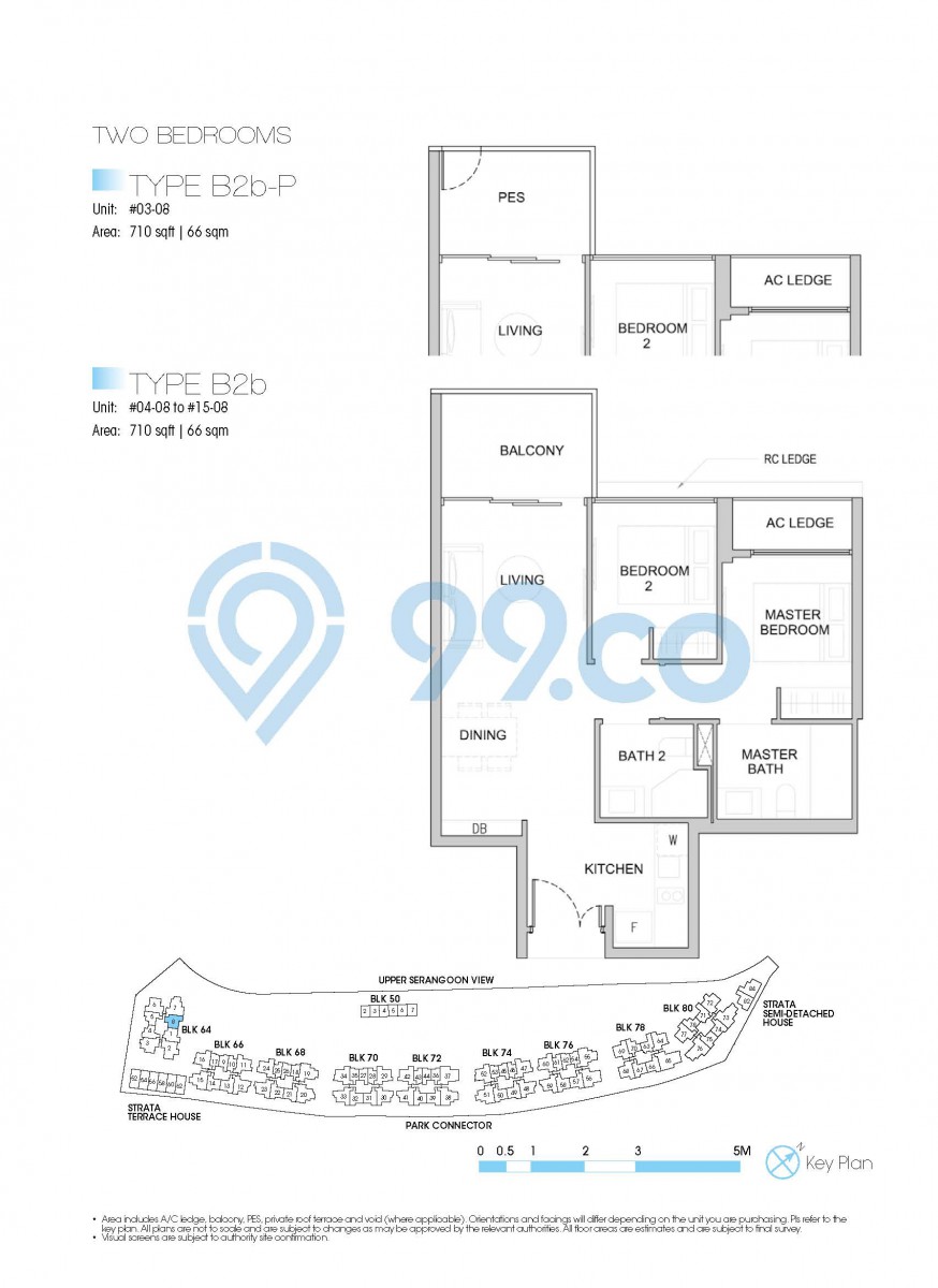 Type B2b - 2-bedroom. 710 sqft | 66 sqm (alternative is a 614 sqft Type B1b-P unit. Register to find out more.)