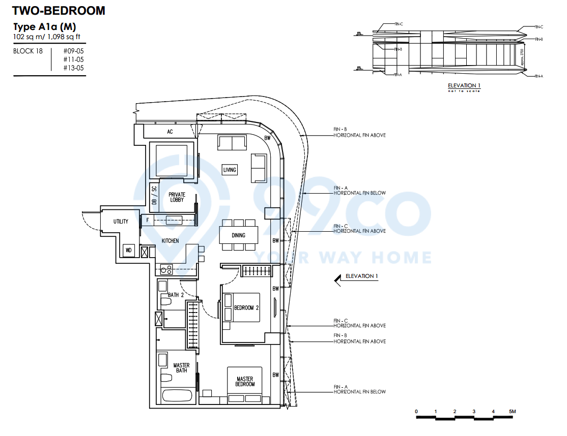 Two-bedroom A1a floor plan for New Futura