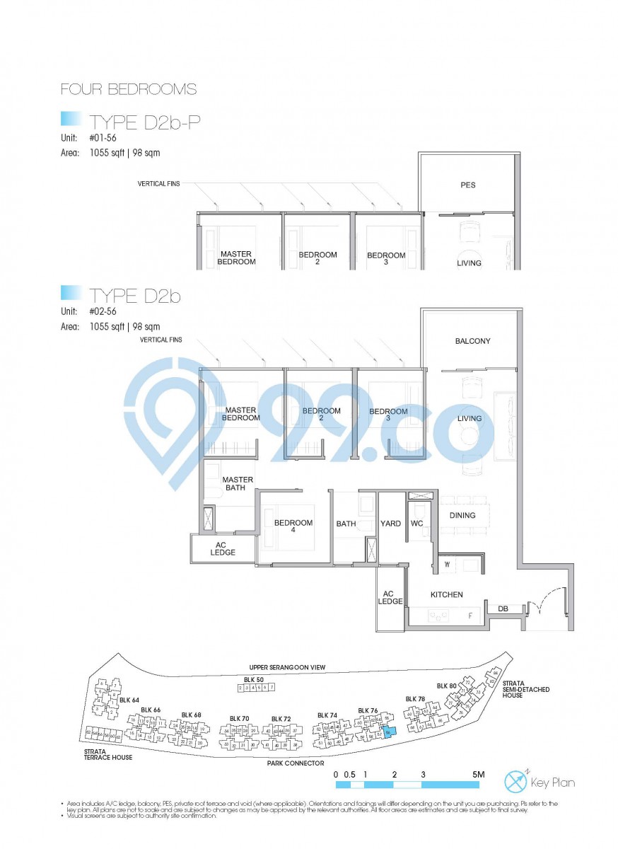 Type D2b-P - 4-bedroom. 1055 sqft | 98 sqm