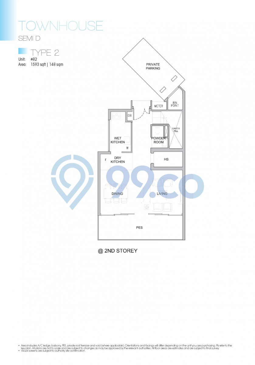 Type 2 - Semi-D. 1593 sqft | 148 sqm